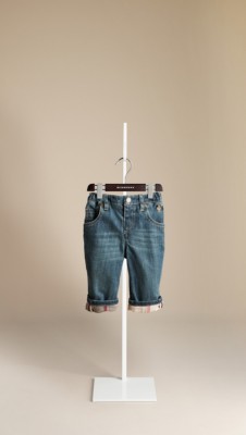 Jeans in denim con risvolti check