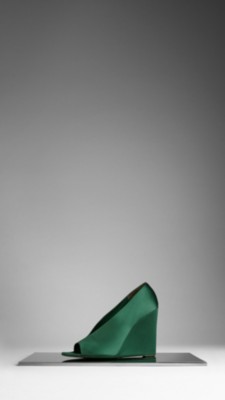 Satin Peep-Toe Wedge Pumps