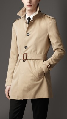 Mid-Length Cotton Gabardine Single Breasted Trench Coat