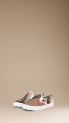 Check Canvas Slip-On Trainers