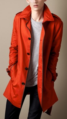 Mid-Length Leather Trim Trench Coat