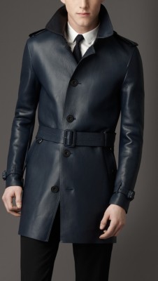 Mid-Length Lambskin Leather Trench Coat