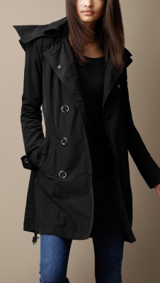 Mid-Length Technical Taffeta Hooded Trench Coat