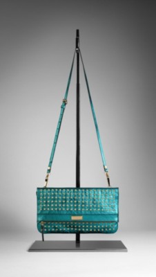 Studded Metallic Leather Foldover Crossbody Bag