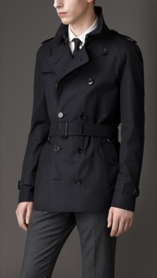 Short Cotton Gabardine Trench Coat