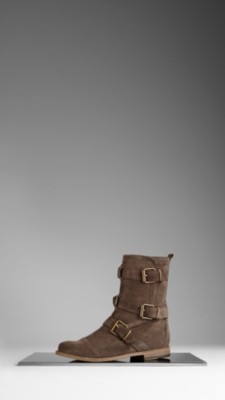 Buckle Detail Suede Ankle Boots