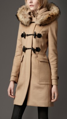 Fur Trim Hooded Duffle Coat
