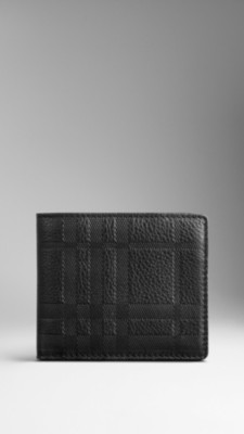 Embossed Check Leather ID Wallet
