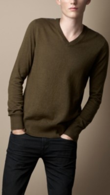 Check Detail Cotton Cashmere Sweater