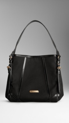 Bolso tote pequeño en algodón de gabardina y cuero