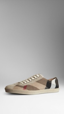 Check Canvas Suede Detail Trainers
