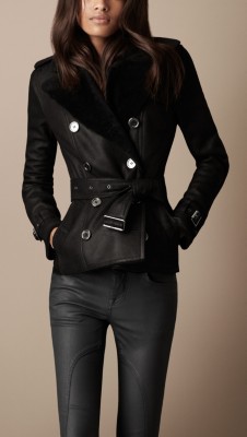 Cropped Shearling Trench Coat