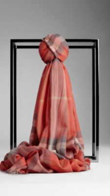 Check Wool Silk Scarf