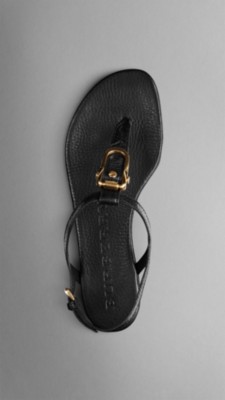 Equestrian Buckle Flat Leather Sandals