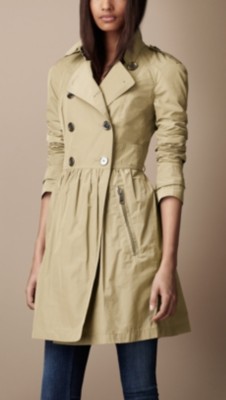 Mid-Length Lightweight Technical Fabric Gathered Skirt Trench Coat