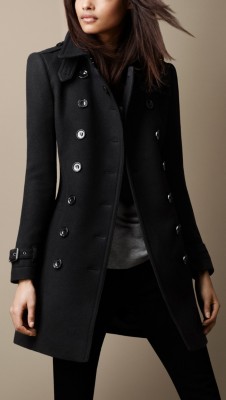Mid-Length Double Wool Twill Trench Coat