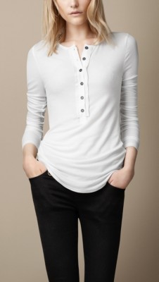 Camiseta henley en tejido jersey de algodón