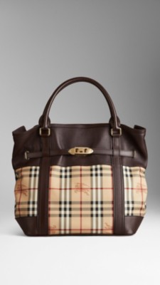 Medium Leather Haymarket Check Tote Bag