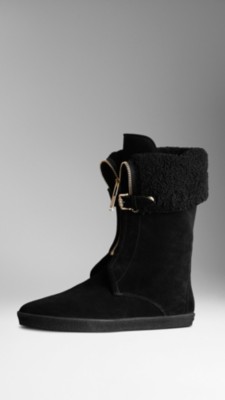Shearling-Lined Suede Weather Boots