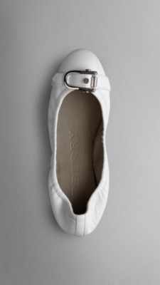 Equestrian Buckle Leather Ballerinas