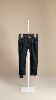 Check Cuff Stretch Denim Jeans