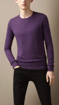 Check Detail Cotton Cashmere Sweater
