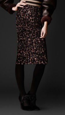 Beaded Stretch-Wool Skirt