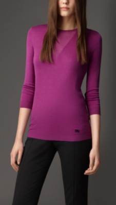 Sheer Panel Silk Cotton Sweater
