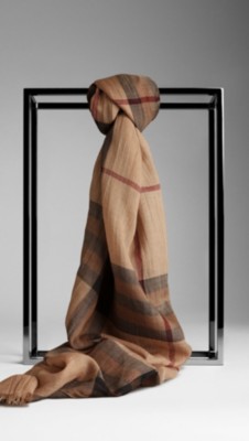 Check Wool Silk Scarf