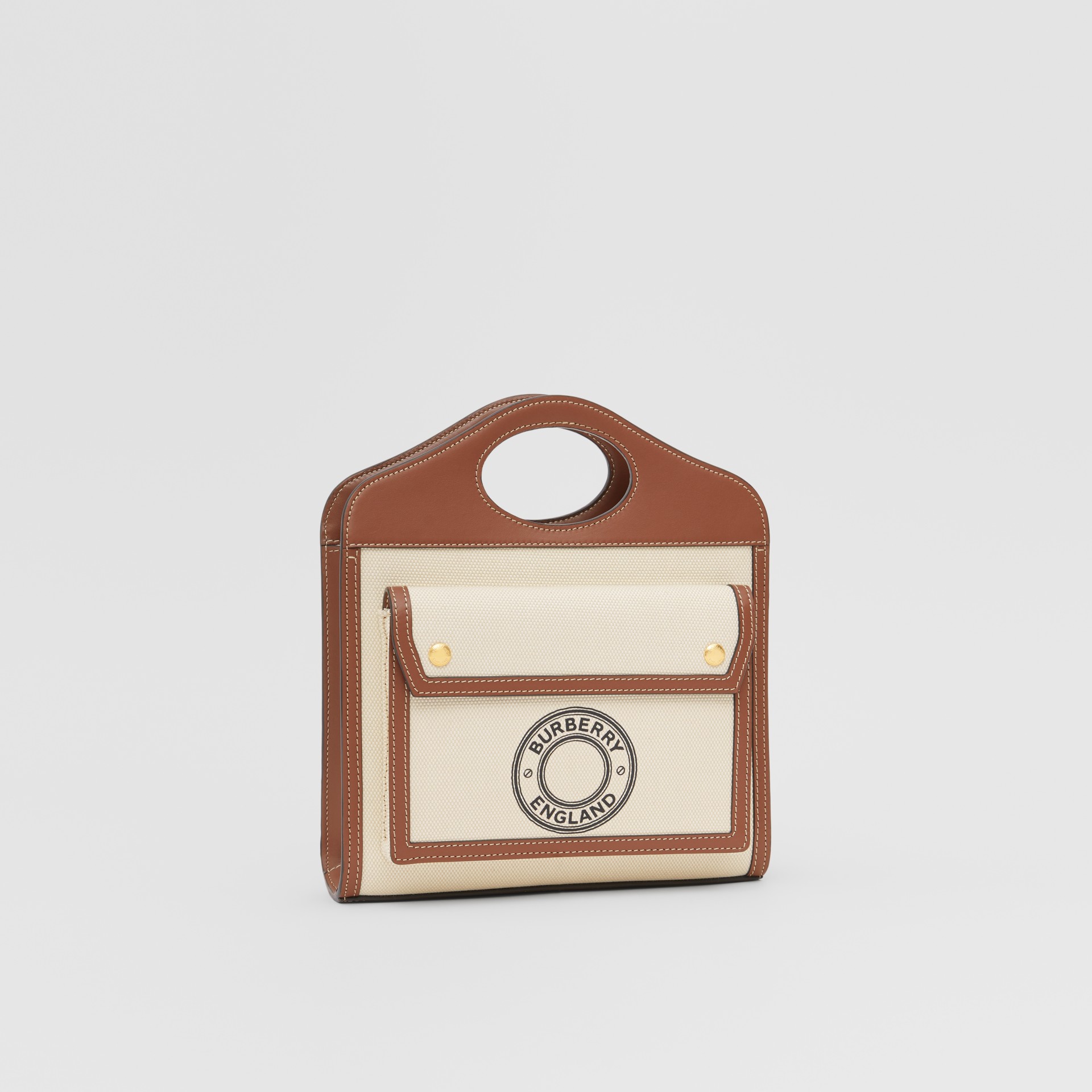 Mini Logo Graphic Canvas and Leather Pocket Bag in Tan Women