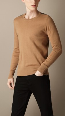 Check Detail Cotton Cashmere Sweater