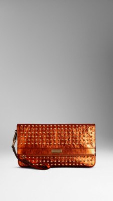 Studded Metallic Leather Foldover Crossbody Bag
