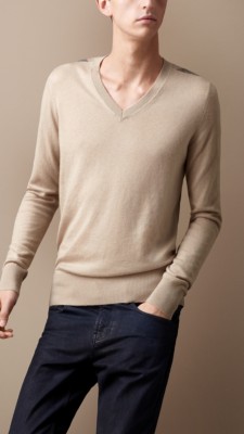Check Detail Cotton Cashmere Sweater