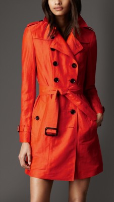 Mid-Length Linen Silk Trench Coat