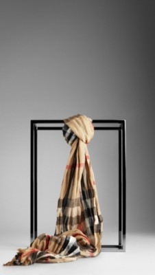 Check Linen Silk Crinkled Scarf