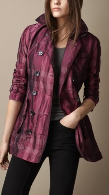 Short Metallic Check Trench Coat