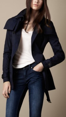 Short Cotton Nylon Gabardine Detachable Hood Trench Coat