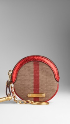 Metallic Leather Canvas Check Coin Case