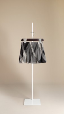 Check Pintuck Silk Skirt