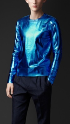 Jersey de cuello redondo en seda metalizada