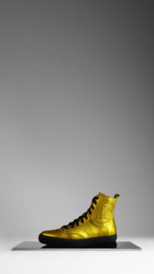 Metallic Leather High-Top Trainers