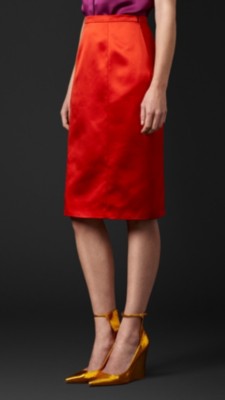 Fitted Satin Pencil Skirt