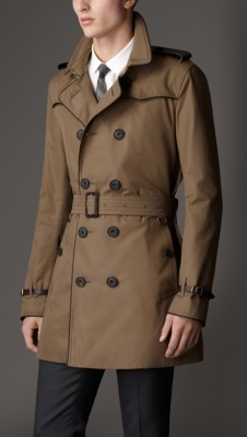 Mid-Length Leather Detail Gabardine Trench Coat