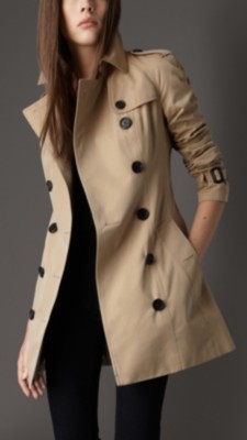 Short Cotton Gabardine Trench Coat