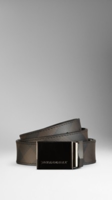 Smoked Check Reversible Leather Plaque Belt