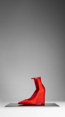 High-Cuff Satin Wedge Pumps