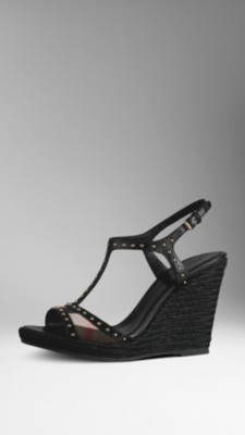 Studded Check Espadrille Wedges