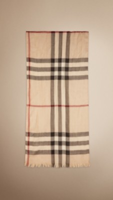 Check Wool Silk Scarf