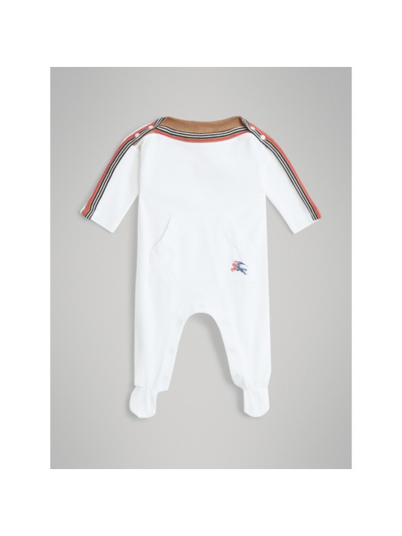 heritage stripe cotton piqué two-piece baby gift set in white