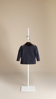 Long Sleeve Check Detail T-Shirt